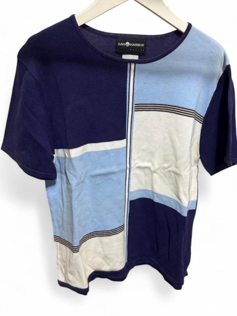 Sag Harbor Navy and Light Blue Striped Petite Tee